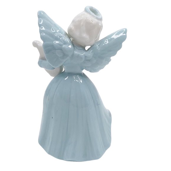 Vintage Ardalt Lenwile Angel Playing Harp Figurine Verithin Porcelain Light Blue - Picture 7 of 11